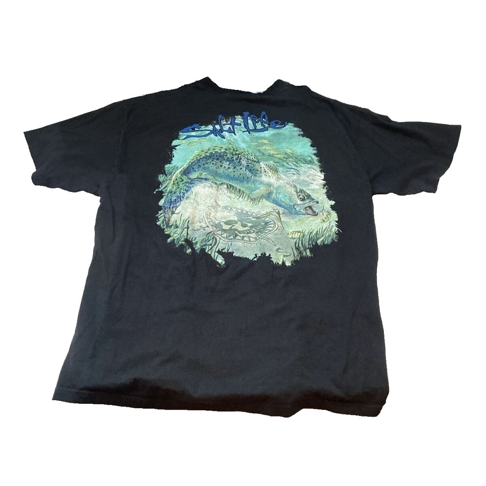 Salt Life Mens XL Black Fishing Pocket T-Shirt Fish Graphic Short Sleeve Tee